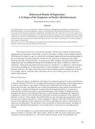 Pdf Behavioral Models Of Depression A Critique Of The Emphasis On Positive Reinforcement