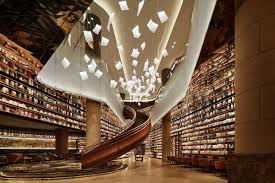 Contemporary Bookstore In China Has Large Installation Of Floating Paper Architecture Bookstore Low Ceiling