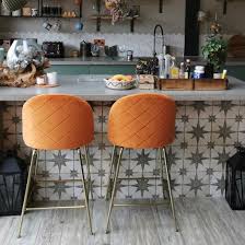 A bold, burnt orange kitchen. Burnt Orange Velvet Heather Bar Stool 65cm Kitchen Counter Stools