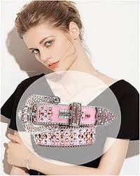 BEISYA Cowboy Belt Y2k Belt Silver Belt Western Belt Ladies Belts Pink  100/105/110/115/120/125cm(A Beautiful Gift Box) (Color : Crown rhinestones,  Size : 125cm) : Amazon.nl: Fashion