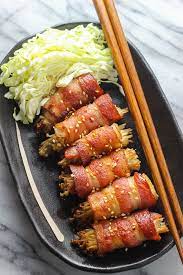Bacon Wrapped Enoki Spice The Plate Recipe Cooking Chinese Food Bacon Dishes Recipes