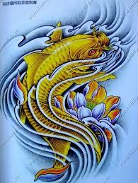 Tấm hình xăm dán tattoo kín tay 17x48cm cá chép xanh, đỏ và rồng vàng (mua 2 . Hinh XÄƒm Tattoo Ca Chep 3d á»Ÿ Eo Ä'áº¹p