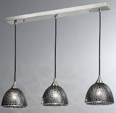 Reproduction of the design of serge mouille contemporary black painted carbon steel, pendant light. Contemporary 3 Light Ceiling Pendant Satin Nickel Black Crackle Glass