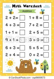 Free algebra 1 worksheets created with infinite algebra 1. Math Worksheet For Kids Addition Mathematic Activity Page With Cute Owls Calculate And Write The Result Template Vector Canstock