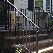Outdoor stair railing,black wrought iron handrail,4 step transitional handrail metal adjustable outdoor handrails for exterior steps with installation kit,handrail with installation kit（black）. Exterior Wrought Iron Railings Outdoor Wrought Iron Stair Railings