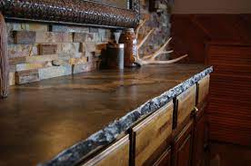 Dark Rustic Cabin Countertop With Broken Flagstone Or Rock Edge Outdoor Kitchen Countertops Rustic Countertops Countertops