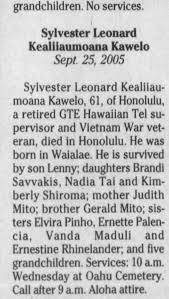 Obituary for Sylvester Leonard Kealiiaumoana Kawelo (Aged 61)