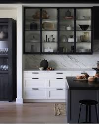 Black And White Kitchen Black And Glass Cabinet Doors Kitchen Interior Glass Kitchen Cabinets Kitchen Design