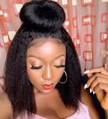 Kinky straight bob wig lace front Human hair wig 180% density Women's  accessories