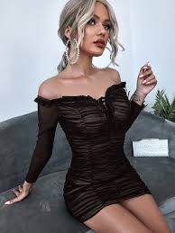 Aqui você encontrará os cupões de descontos shein promoções e. Off Shoulder Lace Up Front Ruched Mesh Dress Shein Eur