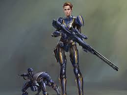 It features straight grey hair that changes from being straight to having a ponytail. Hd Wallpaper Sci Fi Women Warrior Drone Girls Guns Sniper Wallpaper Flare