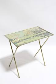 The stand has an ergonomic handle to ensure easy portability from one room to another. Table Folding Retro Tv Tray Table Part Of Set W 4 Seasons Theme Spring Scene Brass Coloured Legs Metal Brass Vanprop Ca