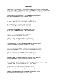 Heteronyms Practice Intermediate Level Exercise