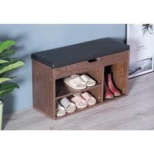 Upcycling an old crate for a shoe storage box is a great way to get creative with your entryway shoe storage ideas. Basicwise 31 5 In W X 18 In H Mdf 5 Pair Brown Entryway Storage Shoe Rack With Top Seat Qi003555 B The Home Depot