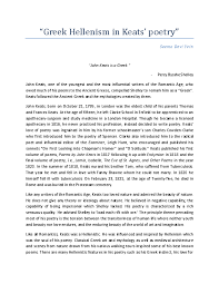 Doc Greek Hellenism In Keats Poetry Seema Yein Academia Edu