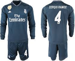 This real madrid font might eventually be used for the uefa champions league and other matches played outside the laliga league. 2018 19 Real Madrid 4 Sergio Ramos Away Long Sleeve Soccer Jersey