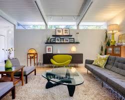 Midcentury Living Room With Unique And Modern Lime Green Chair Also Cool Cof Mid Century Modern Living Mid Century Modern Living Room Mid Century Living Room