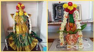 Put kalasam in front of the deity and arrange thoralu, akshatalu, pasupu ganapati, flowers, fruits etc there. Saree Draping And Kalasam Decoration For Varalakshmi Vratham Youtube