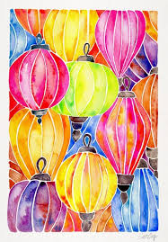 Vietnamese Rainbow Lanterns Art Print By Cat Coquillette Society6 Vietnam Art Vietnam Painting Festival Paint