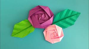 折り紙origami バラの花と葉 簡単な折り方 折り紙 バラ 折り紙 花 折り方 折り紙 薔薇