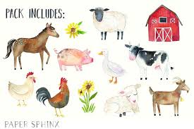 Watercolor Farm Animals Clipart Pack Baby Farm Animals Baby Animal Prints Animal Clipart