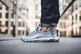 Nike Air Max 97 Og Silver Bullet Sneakers Supplemented By Red Swoosh Embellishment In The Vamp Of The Unique Lines Int Nike Air Max Nike Air Max 97 Nike Air