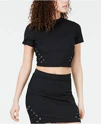 juniors lace up rib knit crop top created for macys