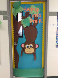 An assortment of available monkey themed classroom decorations, bulletin board sets, borders, etc. Swing Into Pre K Door Decoration Jungletheme Monkeys Wildanimals Classroomdoor Classroom Decorations Morning Activities Preschool Class