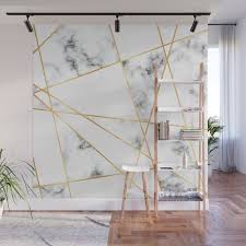 Stone Effects White And Gray Marble With Gold Accents Wall Mural By Cafe Pretzel 8 X 8 Marble Wall Mural Wallpaper Bedroom Feature Wall Gold Accent Wall
