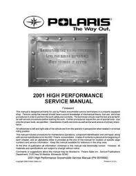 2001 Polaris 500 Xc Sp Snowmobile Service Repair Manual By