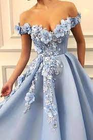 Blue Off Shoulder Flower Appliques A Line Long Modest Beautiful Prom Dresses Tp0176 Blue Appliques Aline Belles Robes De Bal Robe De Bal Robes De Bal Bleues