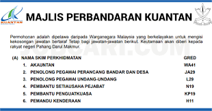 Jawatan Kosong Di Majlis Perbandaran Kuantan Mpk Pelbagai Jawatan Tetap Jobcari Com Jawatan Kosong Terkini