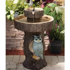 Owl Bird Bath With Solar Light Owl 2 Tier Solar On Demand Bird Bath Fountain Bring A Soothing Element To Your Outdoor Space With The Easy To Use Owl 2 Tier Solar On With Images Bird Bath Solar Fountain
