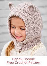 Happy Hoodie Free Crochet Pattern In Red Heart Yarns Kids Will Love Wearing This Crocheted Hood Style Hat T Crochet Hats Crochet Baby Hats Crochet Headband