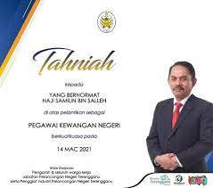Selamat datang pegawai kewangan negeri tuan haji samiun 15 march 2021 jambangan bunga sebagai selamat datang ke pejabat perbendaharaan negeri. Jabatan Jabatan Pelancongan Negeri Terengganu