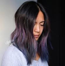 At the base (to about 2 inches off the scalp) we her client had been coloring her hair at home, getting it to a nearly black level 1. Picture Of Black Hair With Pink And Navy Balayage