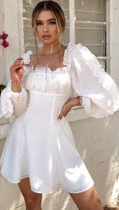 Perfect Part White Ruffled Long Sleeve Mini Dress White Short Dress White Corset Dress Puff Sleeve Dresses