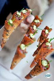 Ahi Tuna In Wonton Cone Passed And Presented On Tray In Vertical Cone Cocktail Party Food Catering Food Mini Appetizers