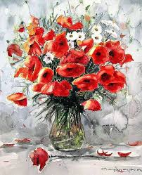 Celal Gunaydin Turkish Artist Bazen Bir Cicek Gozu Bakar Gunun Degisir Suluboya 40x32 Cm Suluboya Cicekler Suluboya Cicek