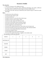 Einstein S Riddle Einstein Riddle Math Riddles Brain Teasers Logic Problems