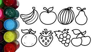 Ada gambar buah anggur, mangga, pepaya dan jeruk. Belajar Mewarnai Aneka Buah Buahan Dengan Cat Air Untuk Anak Coloring Pages Youtube