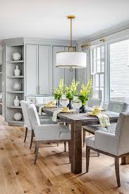 If you are not satisfied with the option gray dining rooms, you can find other solutions on our website. Dark Brown Dining Table With Gray Pattern Dining Chairs Transitional Dining Room