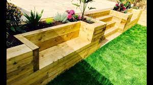 This bench idea is perfect for a garden that has a lot of wood features. Garden Levelling Retaining Wall Stairs Benches From Railway Sleepers Your Gardening Forum