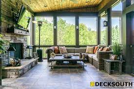 Tile Floor Inside Screen Porch With Tv And Wall Sconces Screened Porch Designs Screened Porch Porch Design