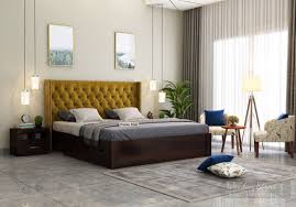 Buy Drewno Upholstered Bed With Storage King Size Chestnut Brown Online In India Wooden Street In 2020 Upholstered Beds Bedroom Furniture Bed Storage