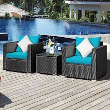 Each set is sold separately. Costway 3pcs Patio Rattan Wicker Furniture Set Sofa Table W Cushion Turquoise Target