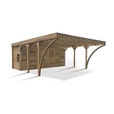 Carport Bois 2 Voitures Toit Plat Avec Remise De 10m Abri Pour Voiture Pergola Carport Bois Abris Voiture Bois
