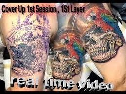 Skull cover up tattoo on right half sleeve. Cover Up Tattoo Real Time In Progress Skull Tattoo Color Tattoo How To With Cris Gherman Youtube