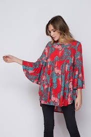 Honey Me Paisley Print Blouse Coral Mint Debras Passion