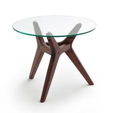 A beautiful mid century modern walnut sculpted coffee table with a glass top. Maricielo Walnut Glass Coffee Table Walnut Am Pm La Redoute